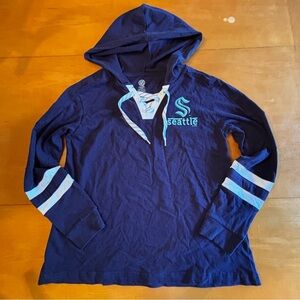 NHL Seattle Kraken M blue long sleeve lace up front hoodie hooded sweatshirt